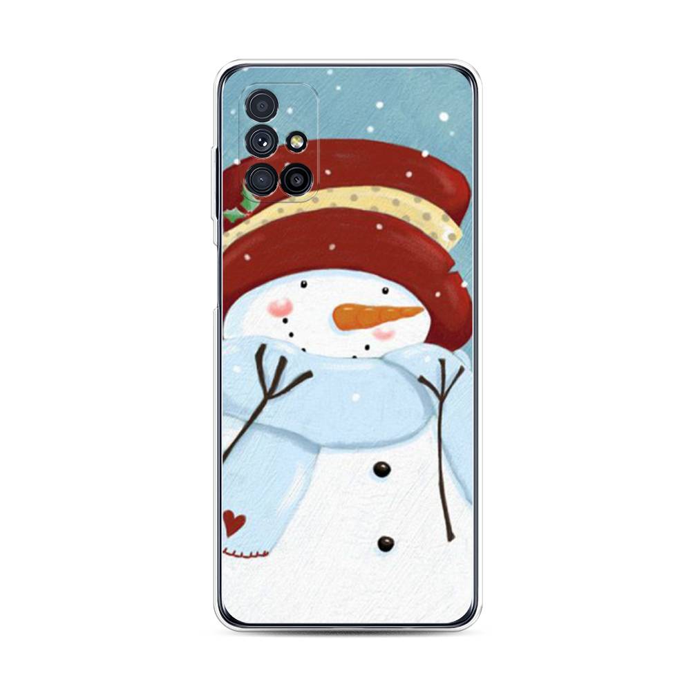 

Чехол на Samsung Galaxy M31s "Застенчивый снеговик", Голубой;белый;красный, 2101450-5