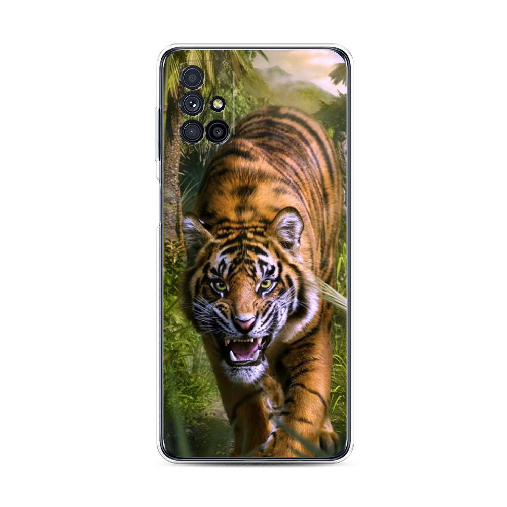 

Чехол на Samsung Galaxy M31s "Тигр в джунглях 2", Оранжевый;зеленый, 2101450-1