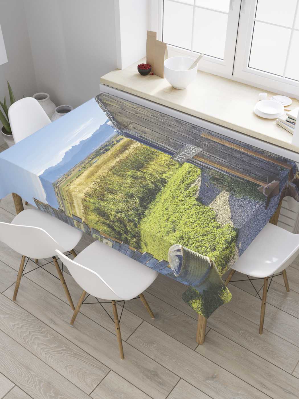 

Скатерть прямоугольная JoyArty "Сельский туалет" из оксфорда, 180x145 см, Серый, Сельский туалет