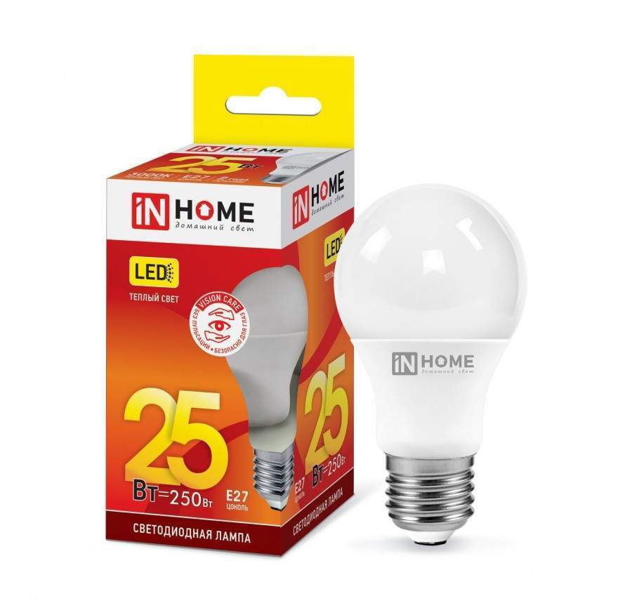 Лампа светодиодная ASDHOME, E27, 25W, 3000K, ЛОН (