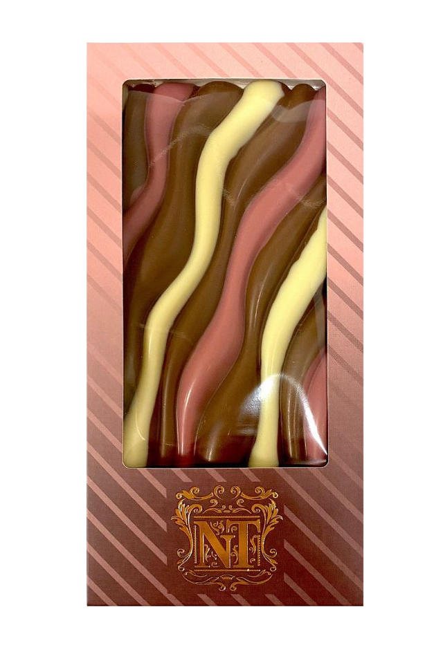 

Плитка шоколадная VioChoco Волна из молочного, белого и розового шоколада, 100 гр