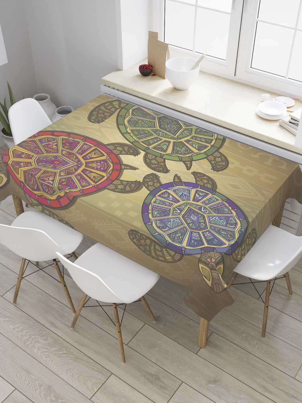 

Скатерть прямоугольная JoyArty "Цветные панцири" из оксфорда, 180x145 см, Коричневый, Цветные панцири