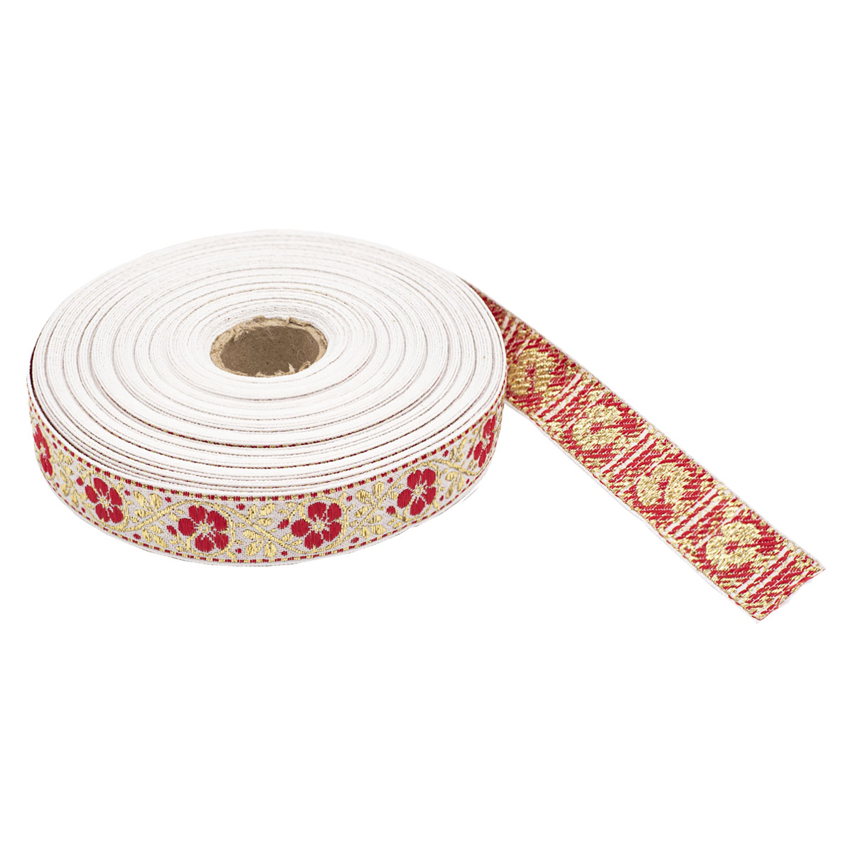 

Лента жаккардовая с метанитом (С1857Г17), рис. 9618, 24мм*25м (5 белый, красный)