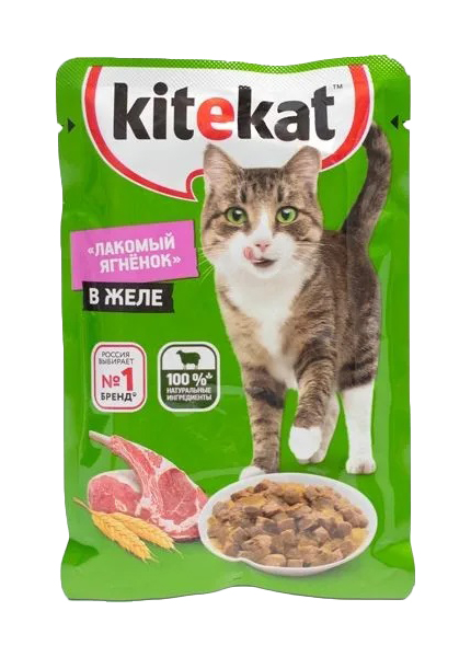 Влажный корм для кошек KiteKat Лакомый ягненок в желе, 28x85 г