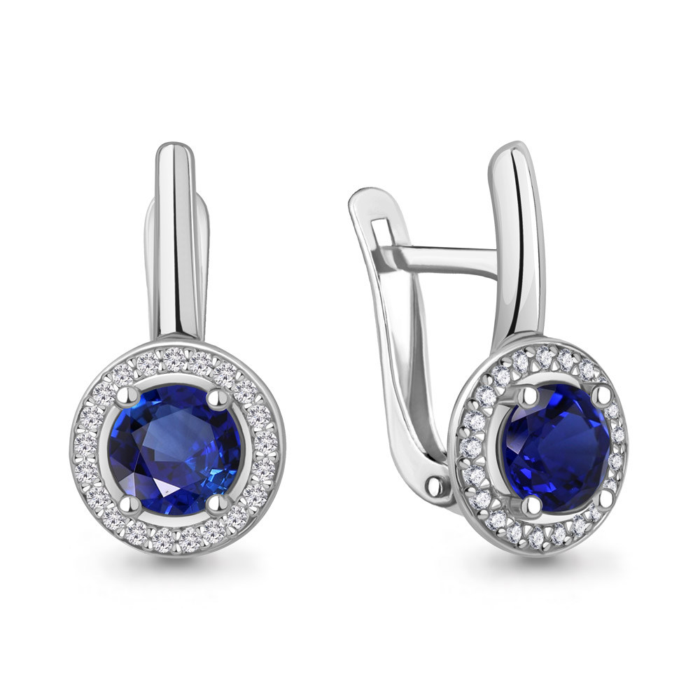 

Серьги из серебра с фианитом\сапфиром искусственным Aquamarine Aquamarine 42983Б_925_р, 42983Б_925_р