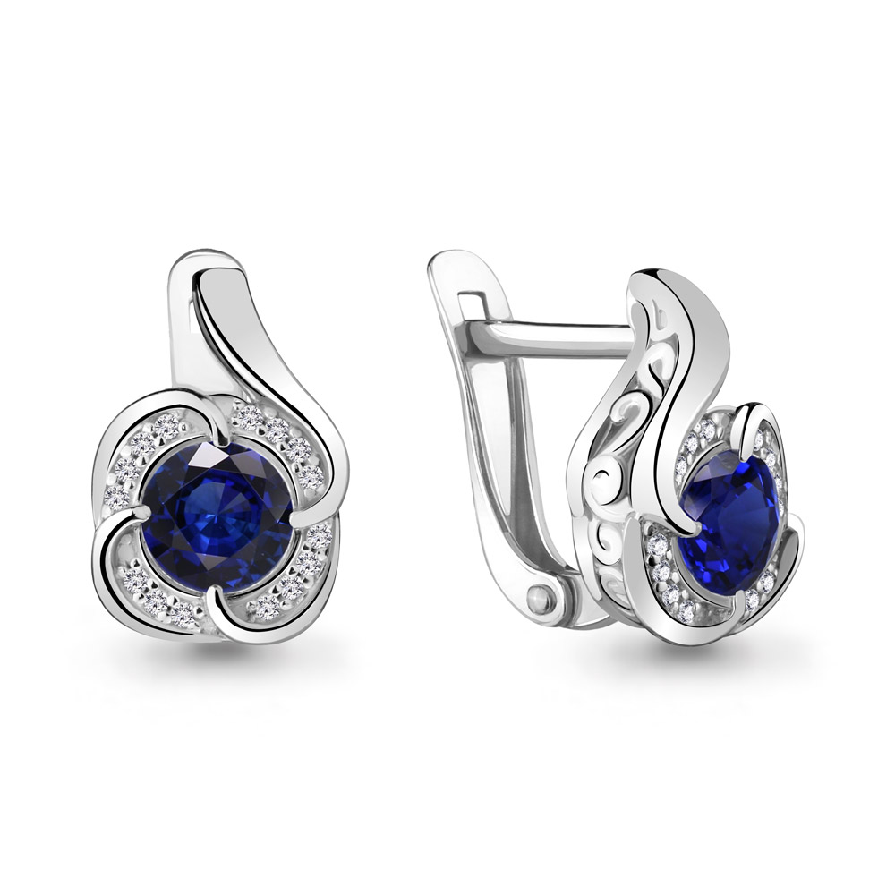

Серьги из серебра с фианитом\сапфиром искусственным Aquamarine Aquamarine 42976Б_925_р, 42976Б_925_р