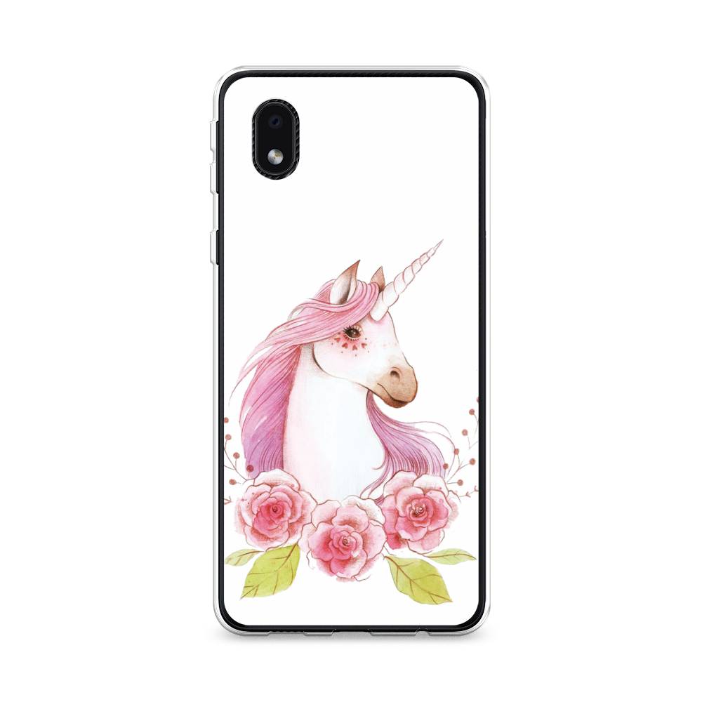 

Чехол на Samsung Galaxy A01 Core "Единорог цветы", Белый;розовый;серый, 2101250-1