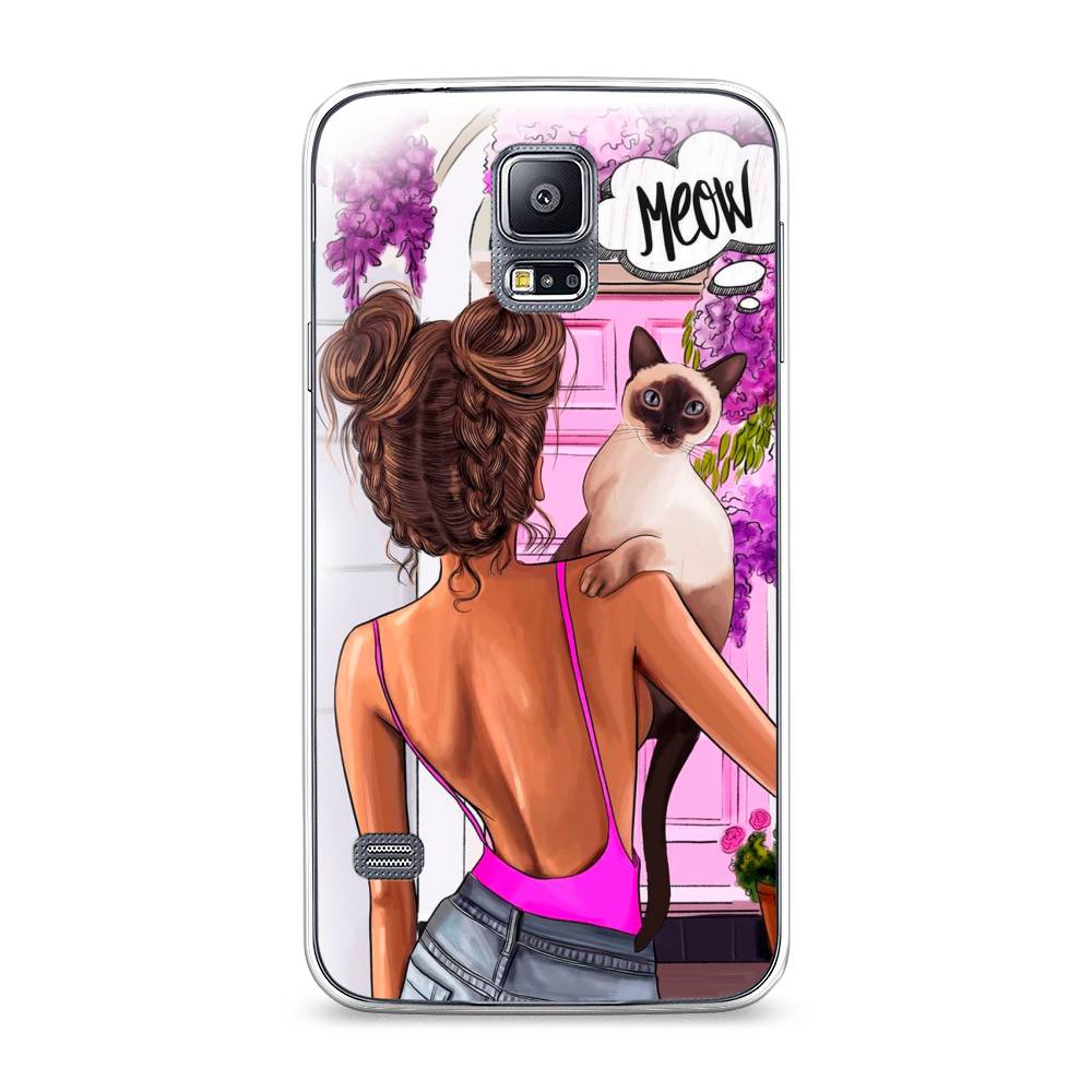 

Чехол Awog на Samsung Galaxy S5 "Девушка с кошкой", Фиолетовый;розовый;коричневый, 24150-7