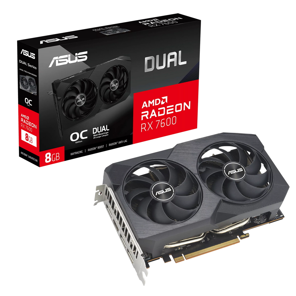

Видеокарта ASUS AMD DUAL RX 7600 O V2 (DUAL-RX7600-O8G-V2), Черный, DUAL RX 7600 O V2