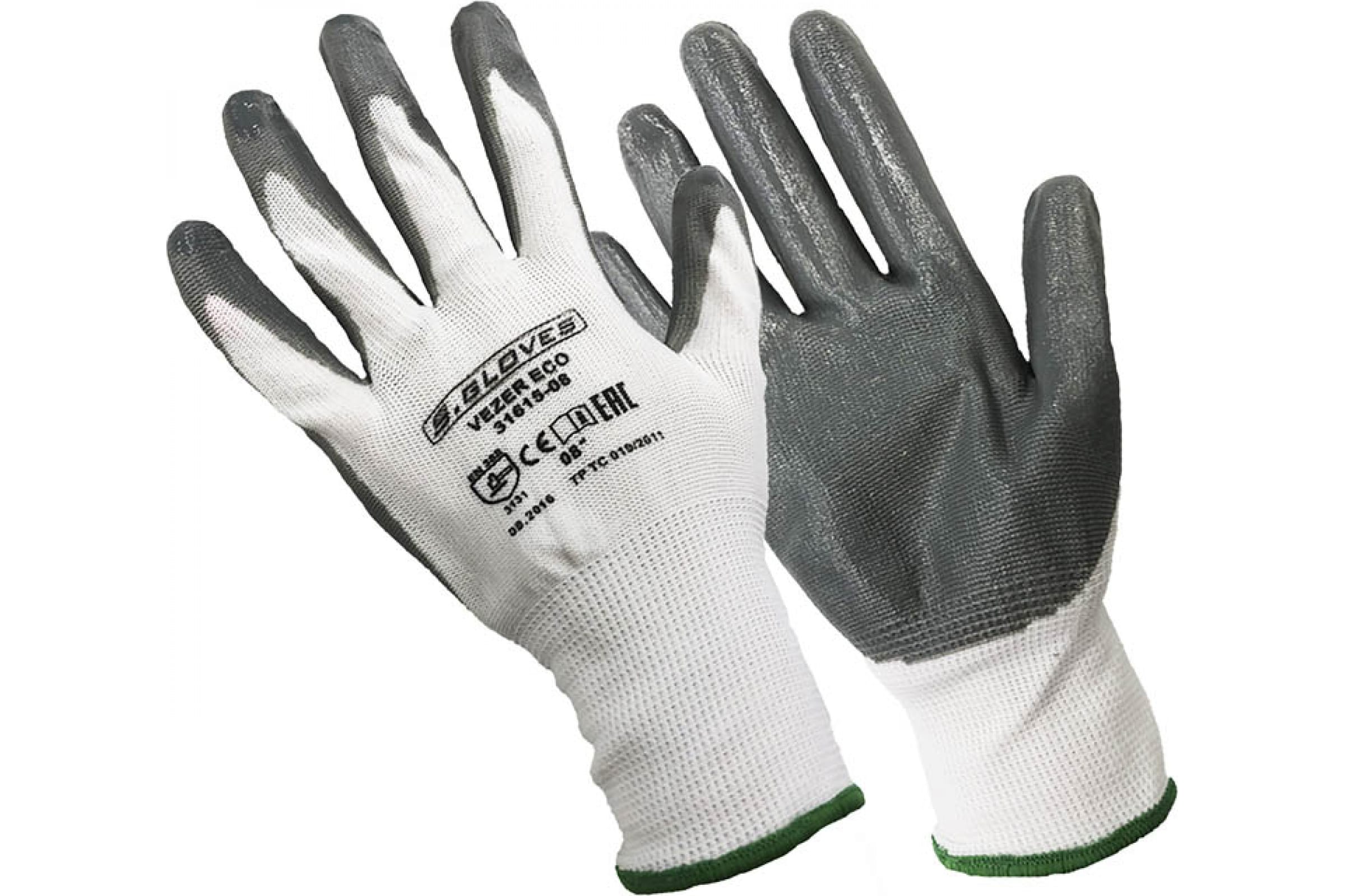 фото S. gloves перчатки нейлоновые с нитр.покр vezer eco 07 размер 31615-07 s.gloves