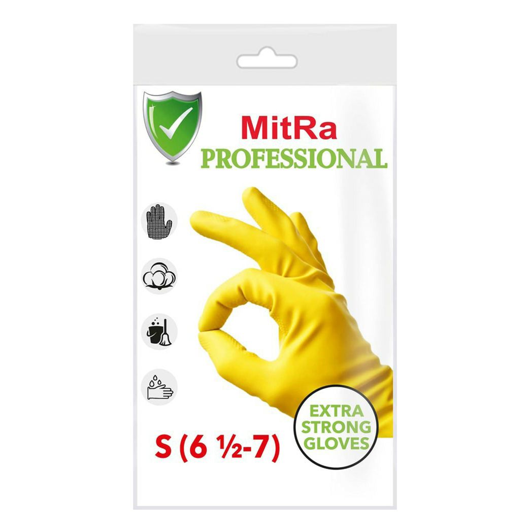 Перчатки для уборки Mitra Professional резиновые с хлопковым напылением S 1 пара