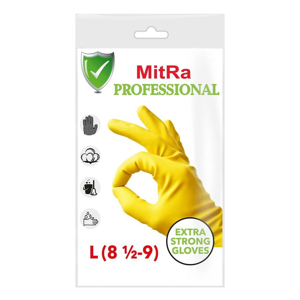 Перчатки для уборки Mitra Professional резиновые с хлопковым напылением L 1 пара