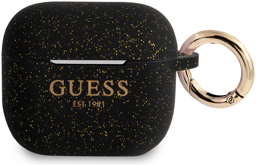 Чехол Guess Silicone with ring для AirPods 3, Блестящий черный