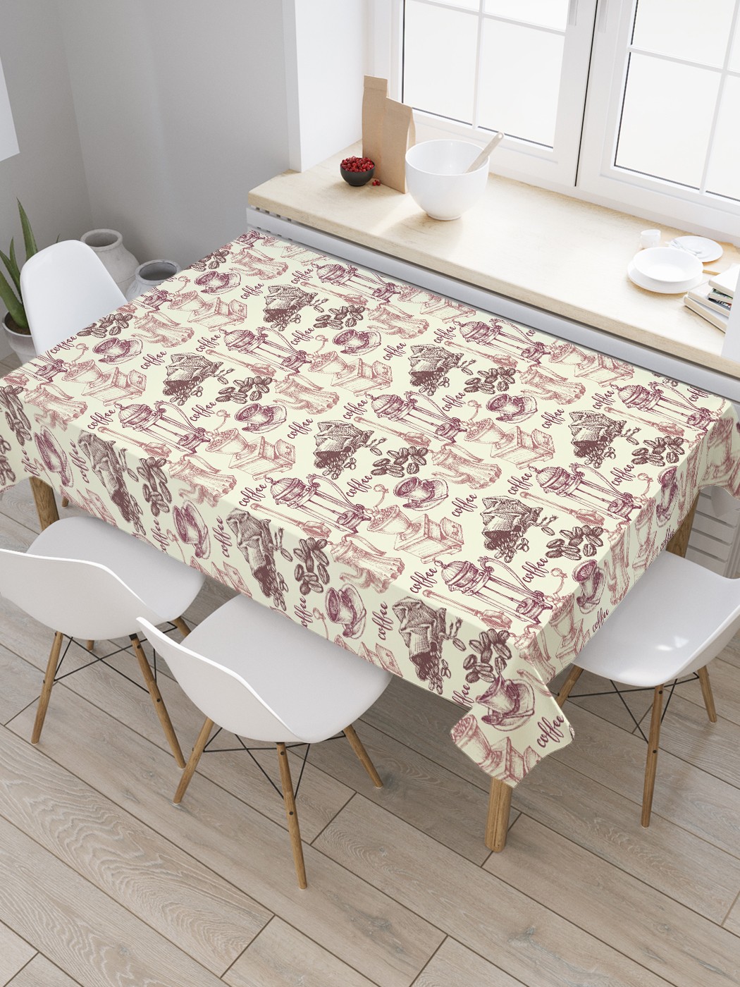 

Скатерть прямоугольная JoyArty "Кофеварки и кофемолки" из сатена, 180x145 см, Бежевый, Кофеварки и кофемолки