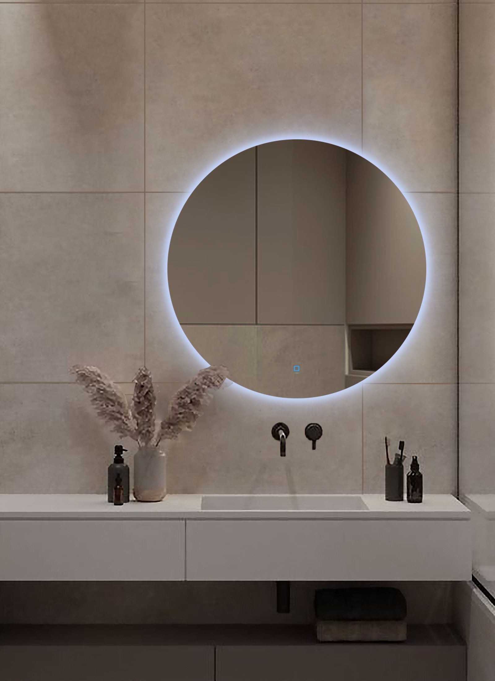 зеркало olivia 70 150 парящее для ванной c холодной led подсветкой горизонтальное Зеркало для ванной Sun D40 круглое 