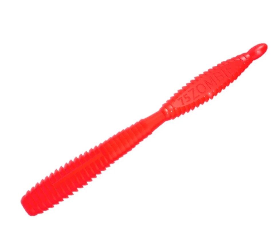 Силиконовая приманка Zombie Z- Worm Красный UV, floating, 75 мм, 10шт, сыр