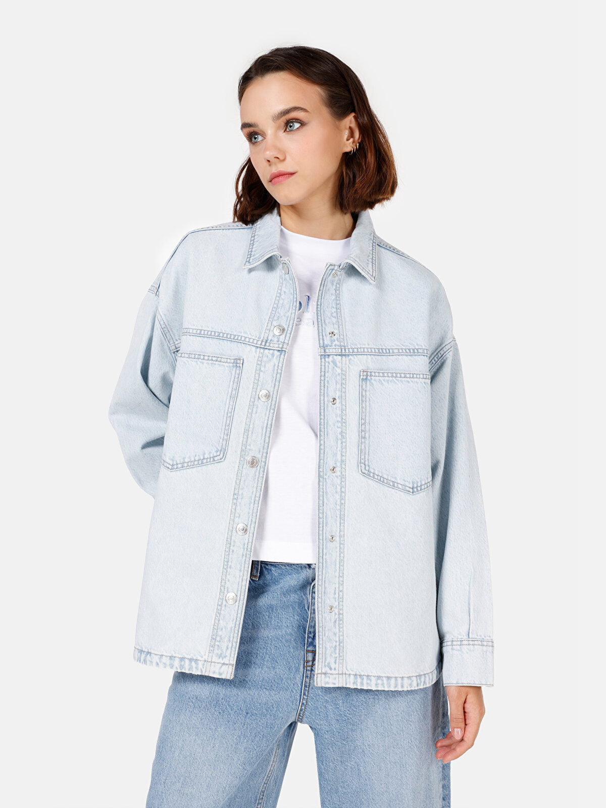 

Рубашка женская Colin's CL1070876 голубая M-L, Голубой, CL1070876