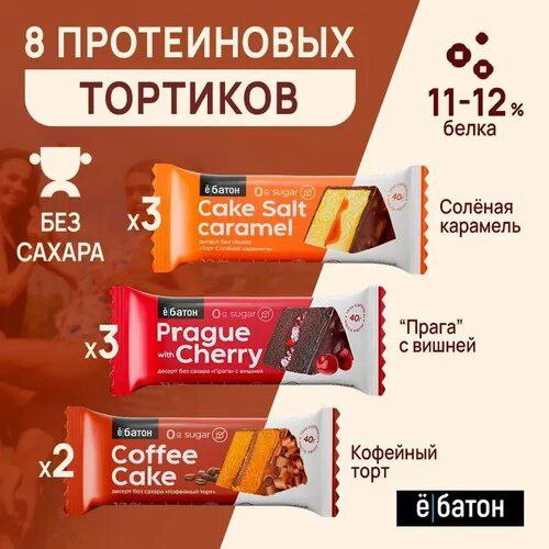 

Ассорти протеиновых десертов Ё батон Desserts and Cakes, 50 г х 8 шт, Cakes