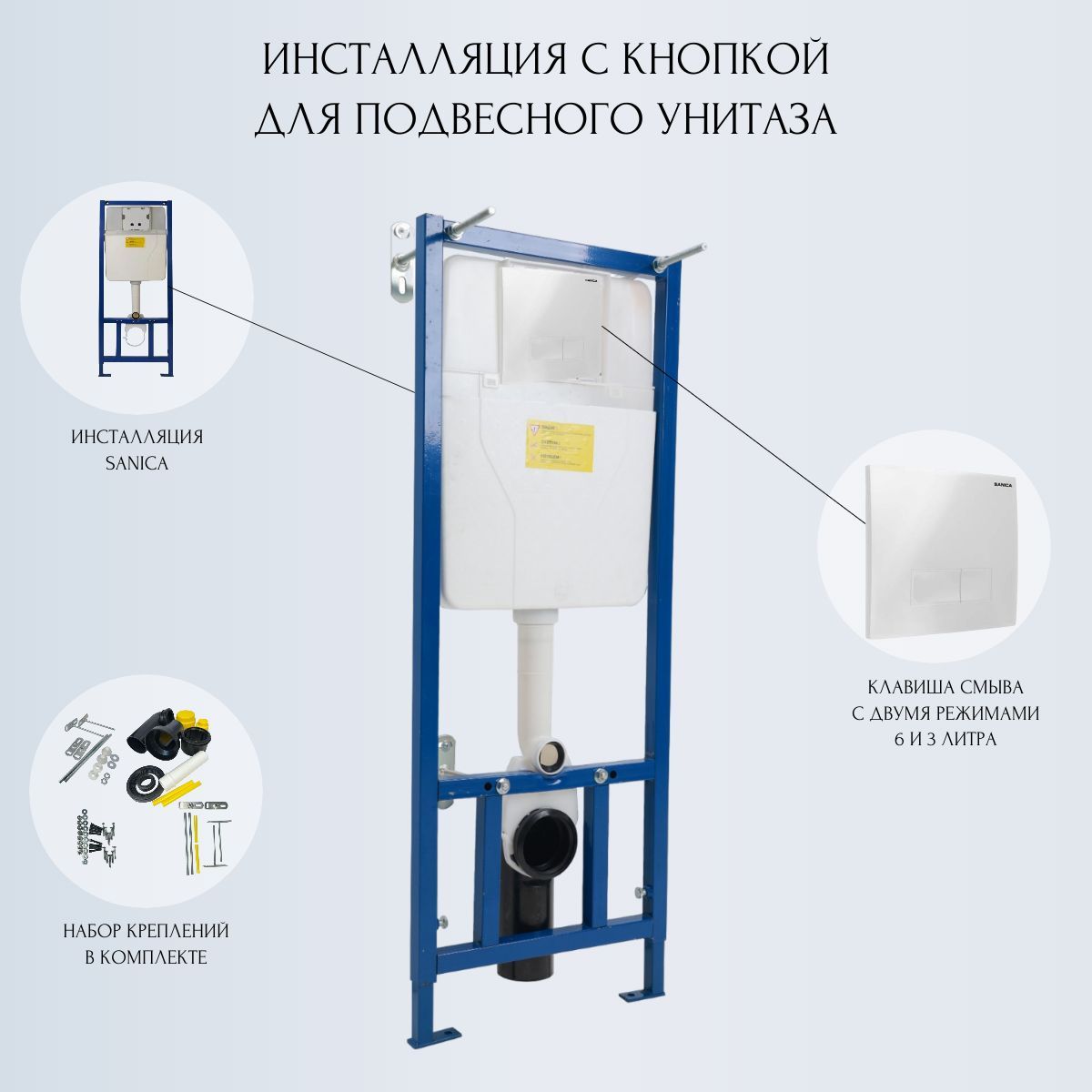 Инсталляция для подвесного унитаза Sanica с белой панелью смыва SAN74_P04/W