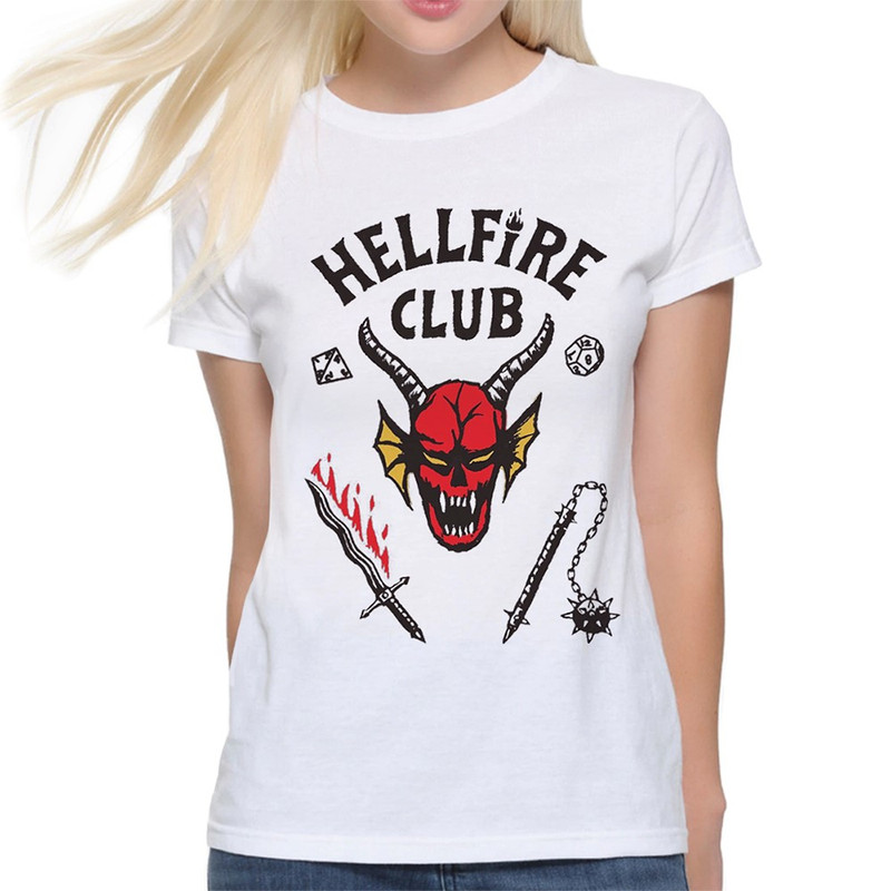 

Футболка женская Dream Shirts Hellfire Club Stranger Things - Очень странные дела белая M, "Hellfire Club Stranger Things - Очень странные дела"