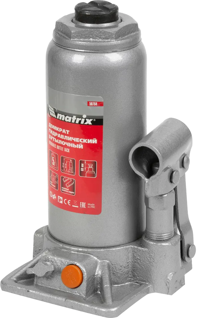

Домкрат бутылочный гидравлический Matrix 50764 до 5 т, 197-382 мм, Серебристый
