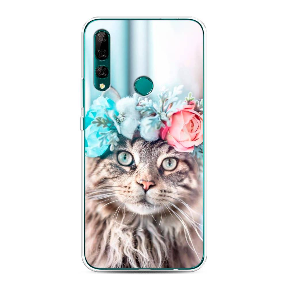 

Чехол Awog на Huawei Y9 Prime 2019 "Кот в венке", Серый;голубой;розовый, 611950-2