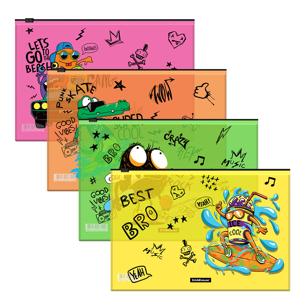 

Папка на молнии ErichKrause В5 Zip Funny Monsters, Разноцветный, 1752824