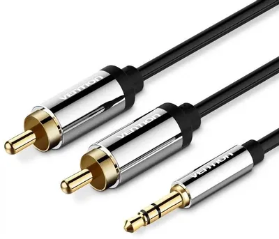 Кабель Vention 2RCA - Jack 3.5, 3м черный