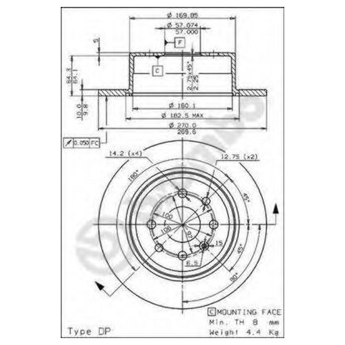 

Тормозной диск задний Brembo 08701410 для Chevrolet Vectra; Opel