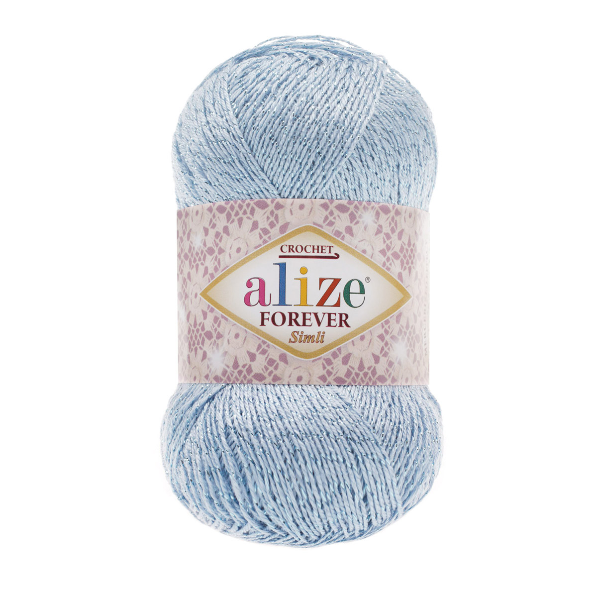 

Пряжа ALIZE 'Forever crochet simli', 50 г, 280 м (металик), 350 светло голубой, 5 мотков