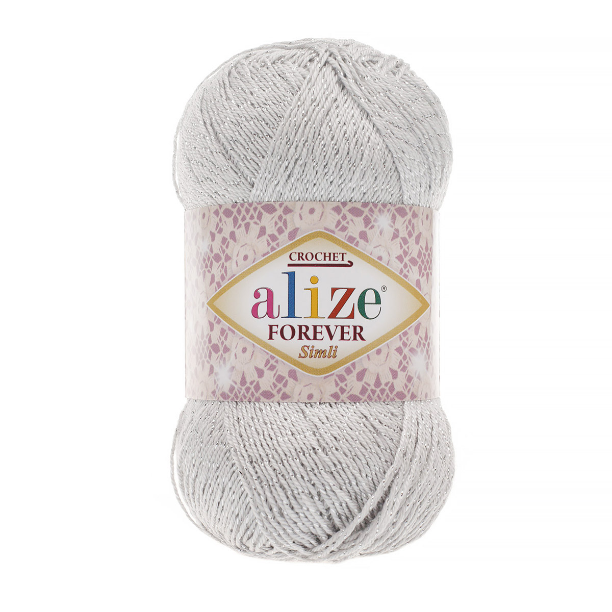 

Пряжа ALIZE 'Forever crochet simli', 50 г, 280 м (металик), 168 светло-серый, 5 мотков