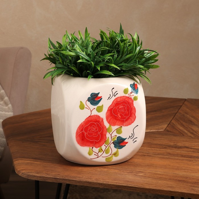 фото Кашпо "розы", с узором, разноцветное, керамика, 4.5 л, 1 сорт, иран керамика ручной работы