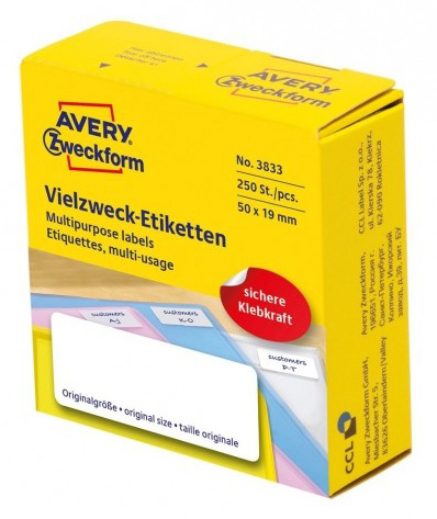 

Этикетки Avery Zweckform 3833 50x19мм 250шт на листе/70г/м2/белый (упак.:1рул)