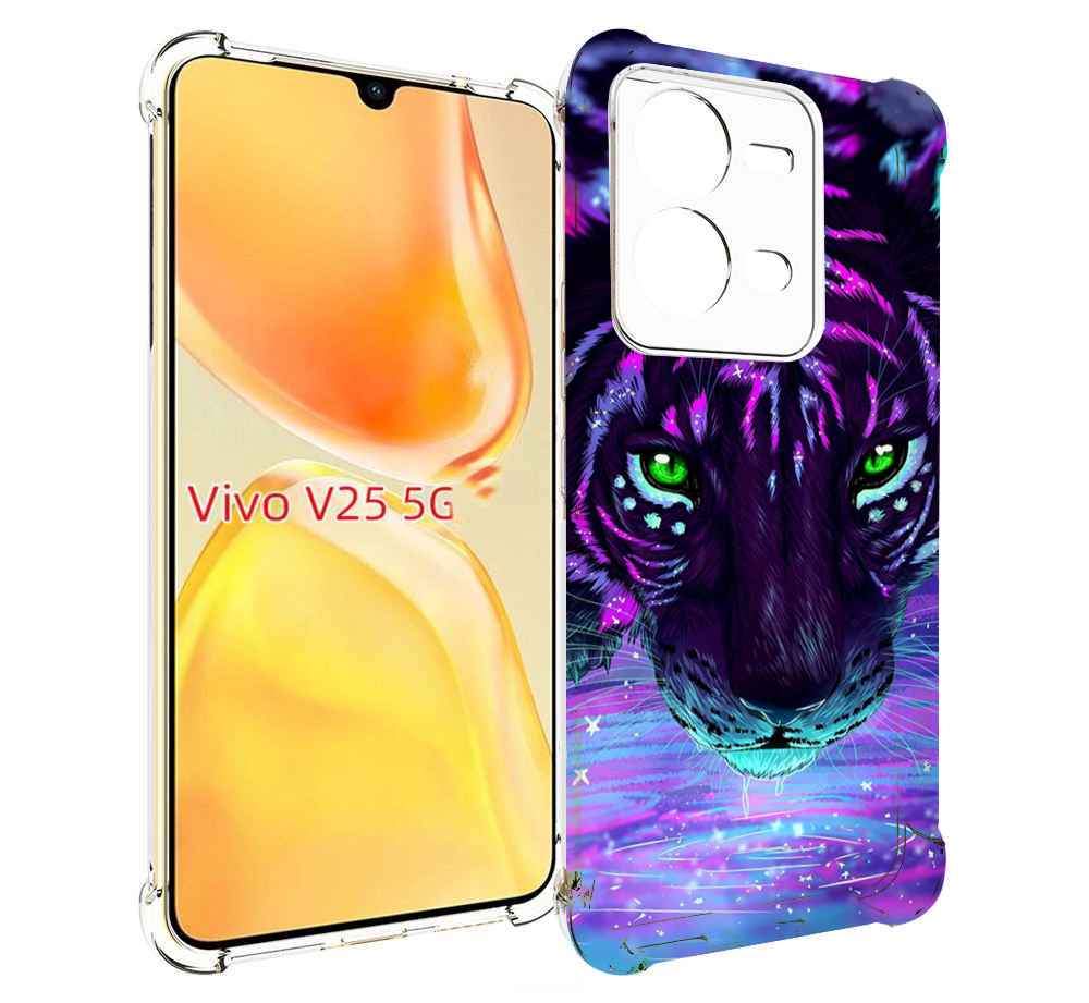 

Чехол MyPads Тигр-неон для Vivo V25 5G / V25e, Прозрачный, Tocco