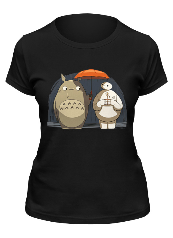 

Футболка женская Printio Totoro x baymax черная S, Черный, Totoro x baymax