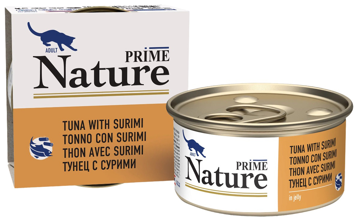 Влажный корм для кошек Prime Nature, тунец с сурими, 24x85 г