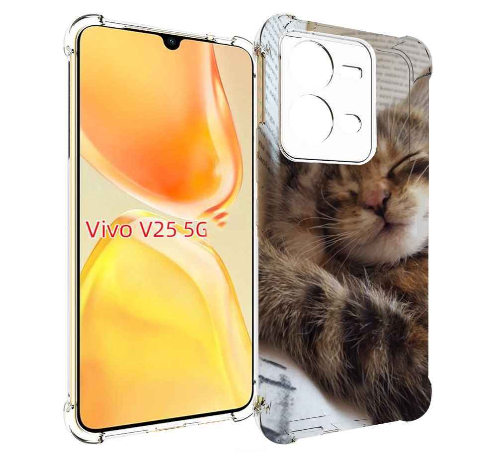 

Чехол MyPads Спящий-котенок для Vivo V25 5G / V25e, Прозрачный, Tocco