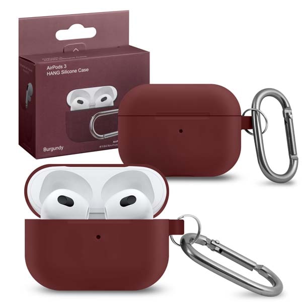 фото Чехол для airpods 3 hang silicon case с карабином burgundy nobrand