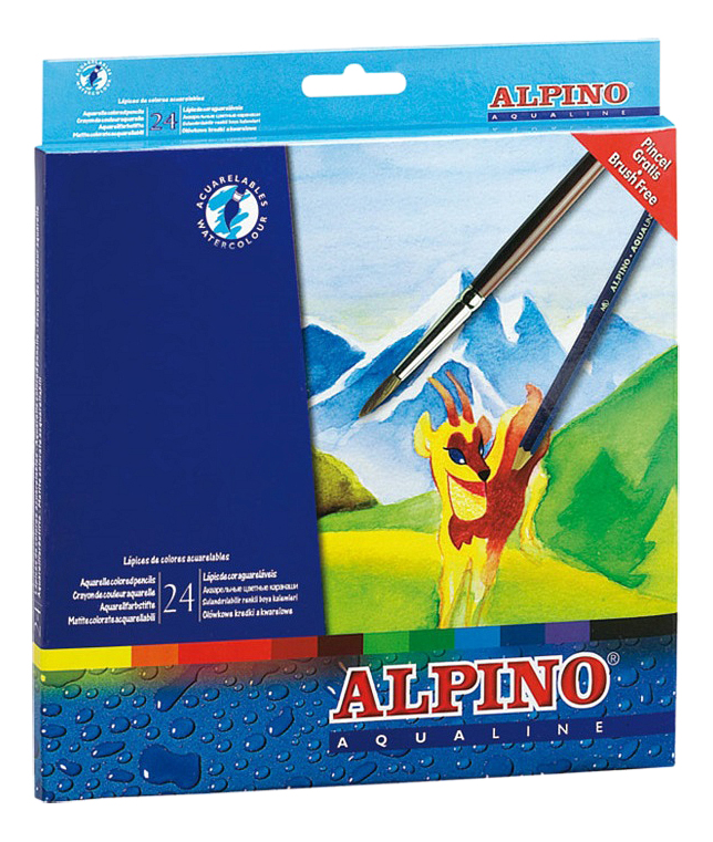 

Цветные шестигранные акварельные карандаши Alpino AQUALINE 24 цвета и кисточка, Желтый;оранжевый;красный;розовый;коричневый;зеленый;голубой;синий;фиолетовый;черный, AQUALINE 24 цвета и кисточка