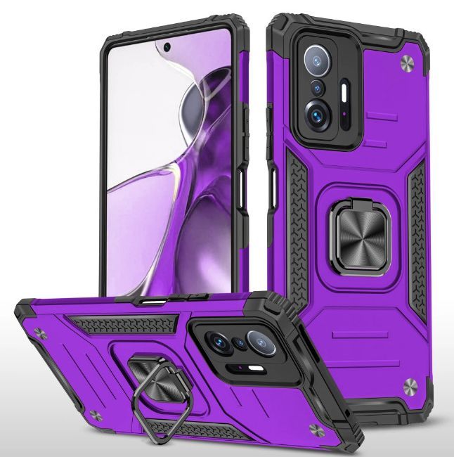 

Противоударный чехол для Xiaomi 11T, 11T Pro фиолетовый с кольцом подставкой, Противоударный чехол для Xiaomi 11T, 11T Pro