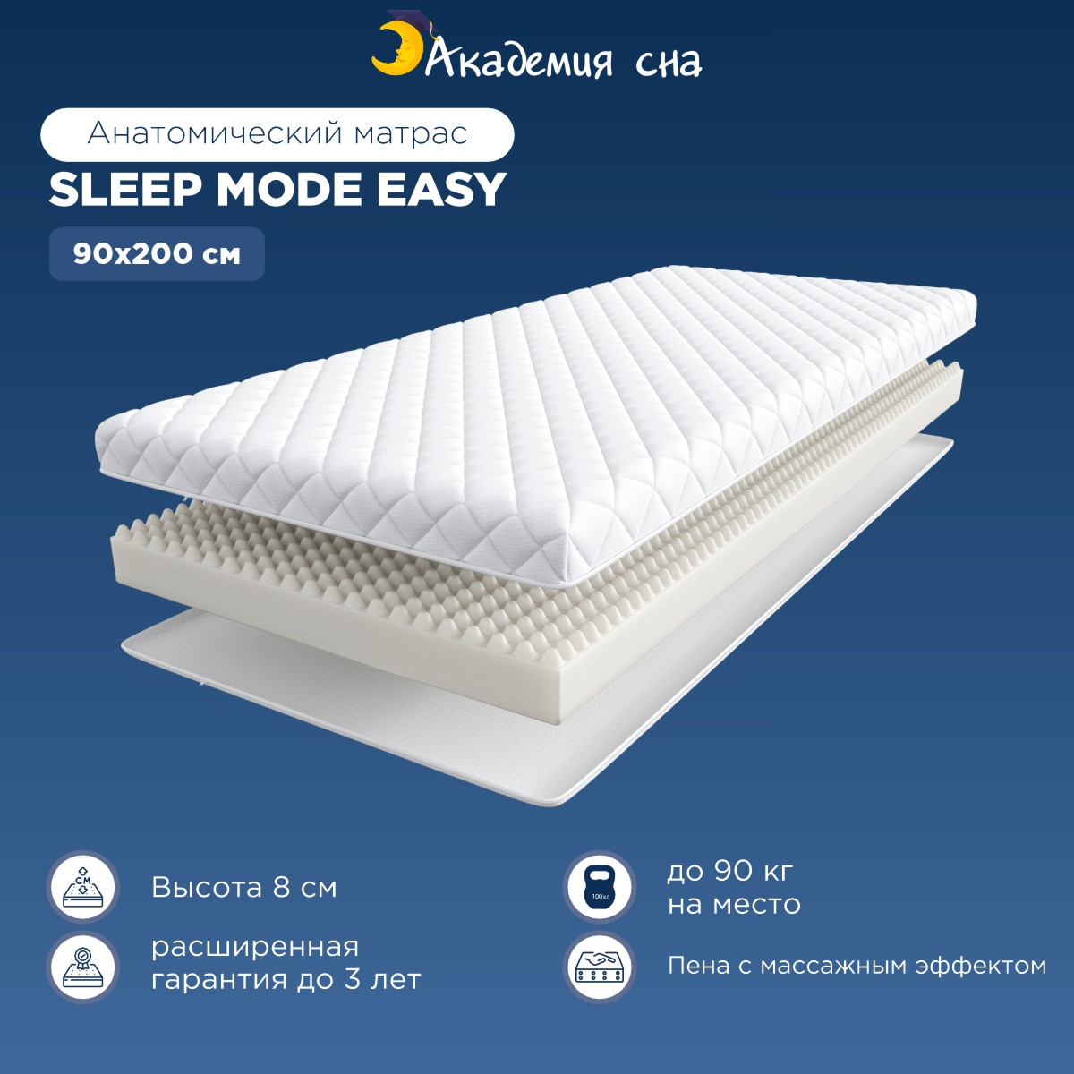 

Матрас Академия сна Sleep Mode EASY 90x200, Белый, Sleep Mode EASY