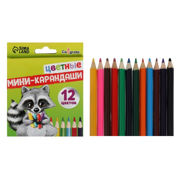 

Карандаши 12 цветов Calligrata МИНИ в картонной коробке, Разноцветные
