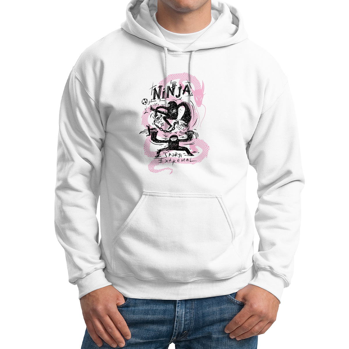 

Худи унисекс CoolPodarok Иллюстрация Нинзя белое 42 RU, Белый, M0151386