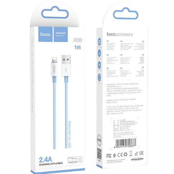 фото Кабель hoco x68 usb-lightning 1m blue