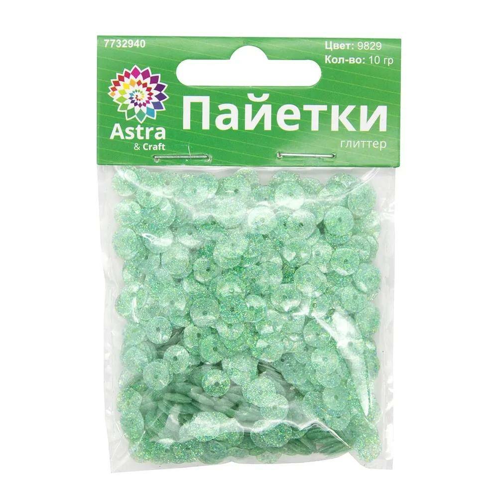 

Пайетки Astra&Craft 'Глиттер', 6 мм, 10 г (9829 мятный), 10 упак
