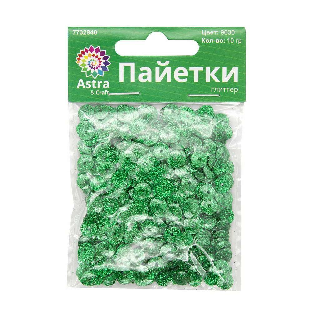 

Пайетки Astra&Craft 'Глиттер', 6 мм, 10 г (9630 зеленый), 10 упак, 7732940