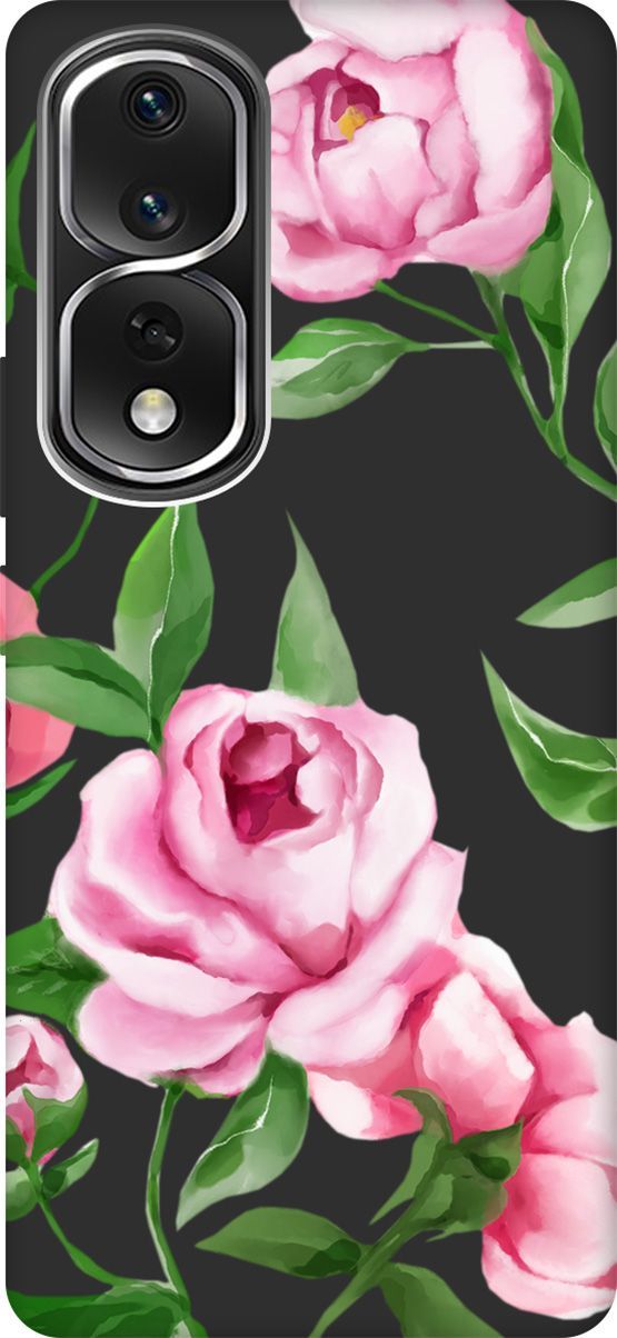 

Чехол на Honor 80 Pro с 3D принтом "Amazing Peonies" черный, Черный;зеленый, 159106