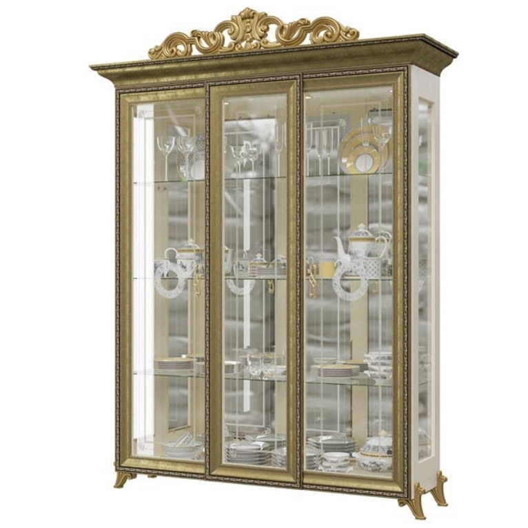Витрина Версаль ГВ-04К с короной, слоновая кость, 162х48х216 см