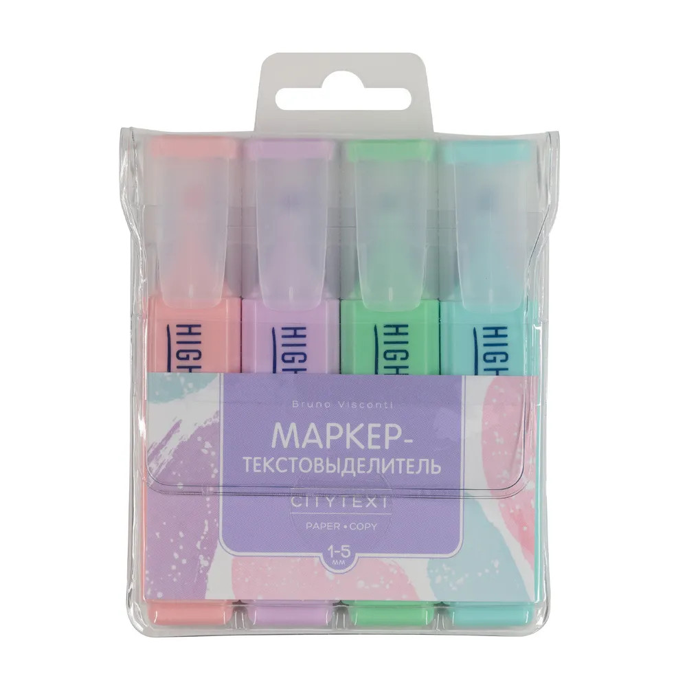 

Набор маркеров текстовыделителей Bruno Visconti CityText 1-5мм пластиковая упаковка 4цв, Разноцветный, 1742424
