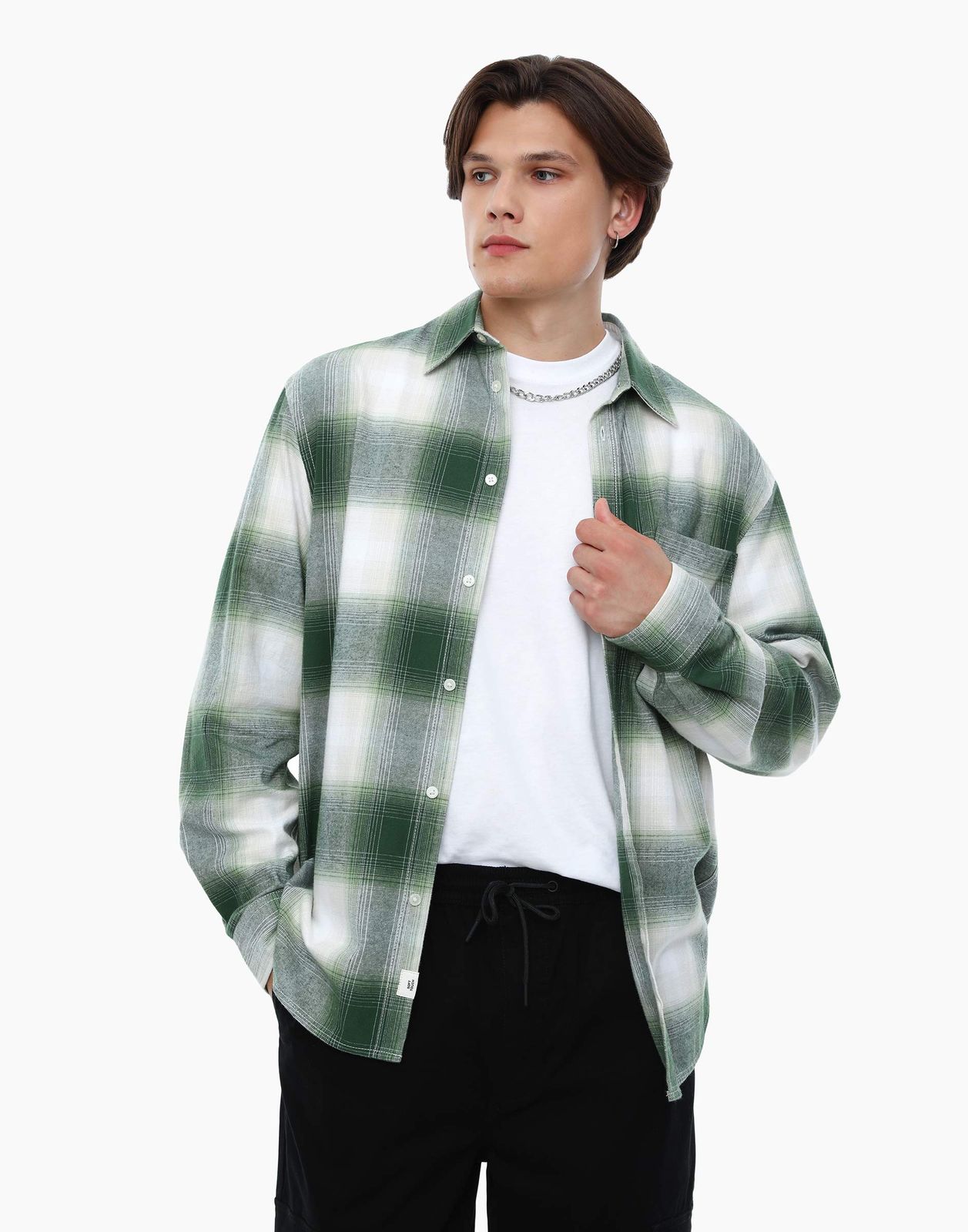 Рубашка мужская Gloria Jeans BWT001365 зеленая S (44-46)